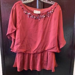 Beaded burgundy chiffon type blouse